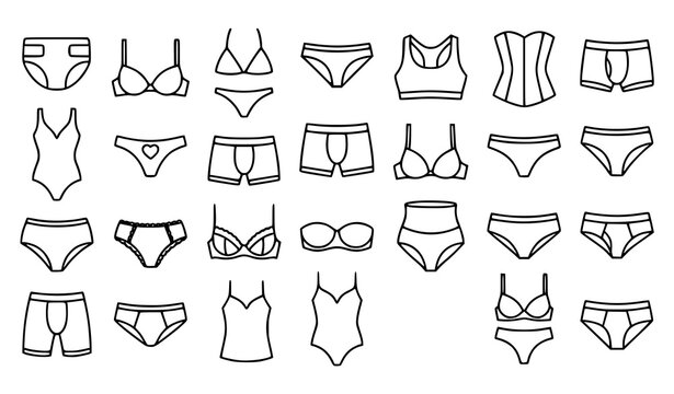 Lingerie, Underwear and Swimwear Outline Icon Collection