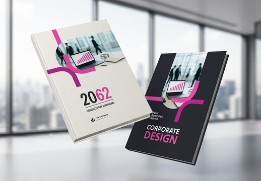 Business Report Cover Template &ndash;  Pink and Black Geometric Layout (A4)        
