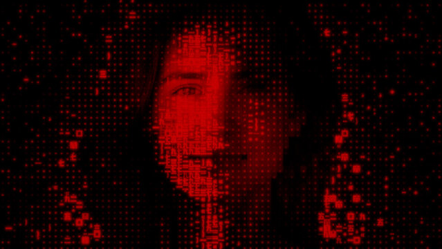 Female Face formed from Source Code. Digital Banking Identity Concept.