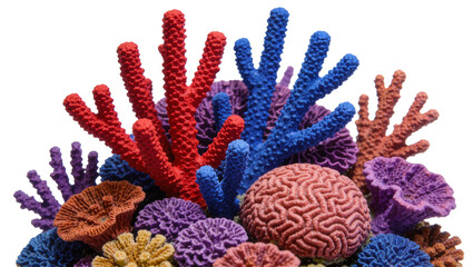 Vibrant artificial coral reef cluster with various shapes and colors, isolated on transparent background © roofi