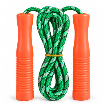 Green jump rope with orange handles isolated on a white background