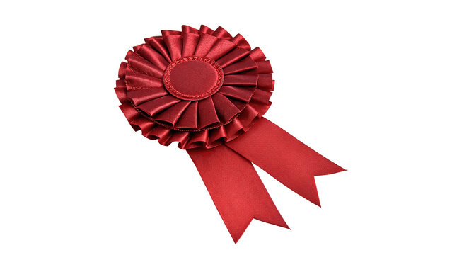 Elegant decorative red textile award ribbon badge festive holiday ornament isolated on transparent background