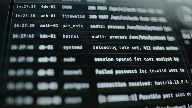 System log table records security and service events