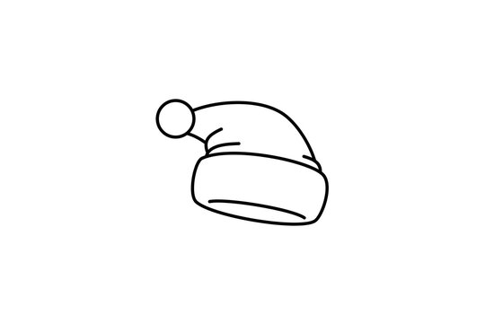 Simple Santa hat line art vector illustration featuring a plush brim and round pom-pom