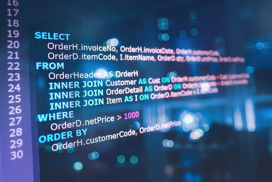 SQL Database Code Programming Screen, Software Development Script Text, Software Engineering Technology Background