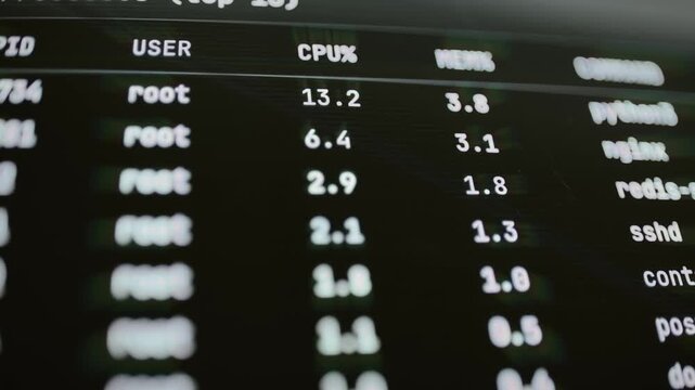 Process monitor updates CPU and memory usage