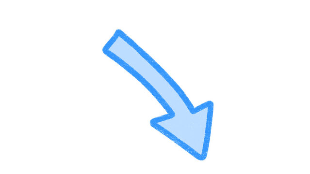 Blue Diagonal Down Arrow Doodle Graphic Element on Transparent Background