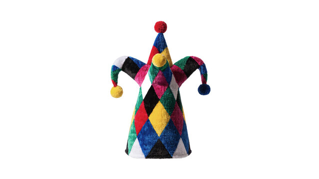 Colorful vibrant jester hat joker cap festive costume ornament isolated on transparent background