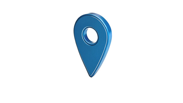 Blue metallic glossy map pointer pin location marker isolated on transparent background