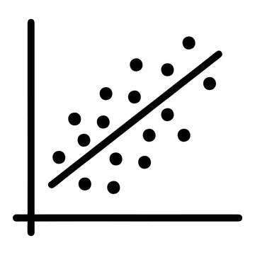 Scatter plot graph with a positive correlation line demonstrating data analysis in a minimalist black-and-white style.