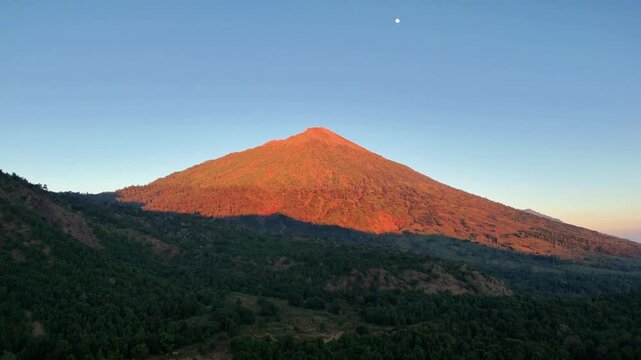 Mount Rinjani in the morning taken from savanna Kanji in Sembalun, Lombok, Indonesia.