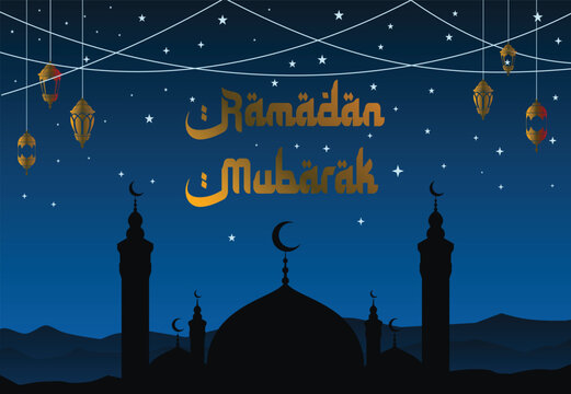 Ramadan Mubarak Mosque Silhouette Night Illustration