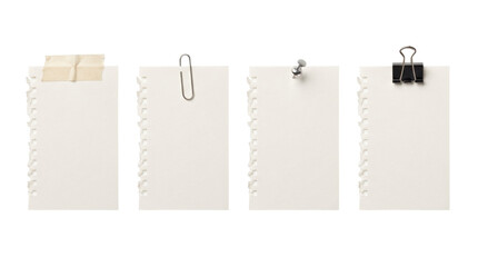 Obraz na płótnie Canvas Set of four blank paper memo sheets fastened