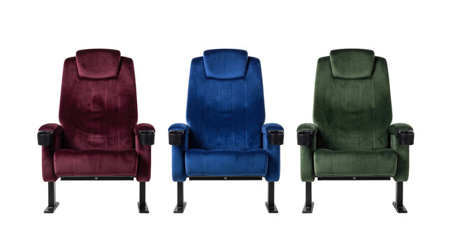 Set of three colorful cinema theater seats