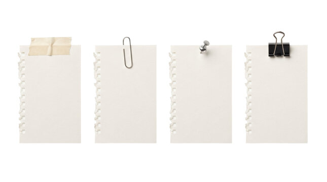 Set of four blank paper memo sheets fastened