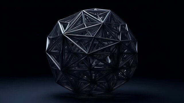 A Stunning Geometric Structure Featuring a Complex Framework of Triangular Patterns, Capturing Light and Shadow in a Dark Environment