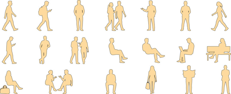 People silhouettes editable Vector icon set for architectural scale