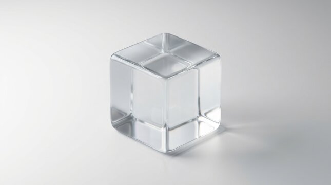 Single Clear Glass Cube Isolated on White Background Minimalist 3D Rendered Geometric Solid Prism Object for Conceptual Design and Modern Architecture