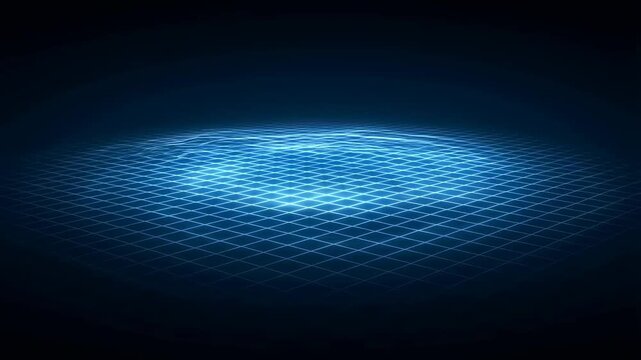 Dynamic Blue Grid Surface with Illuminating Wave Patterns Captured Over Time: A Stunning Visual Transformation in a Dark Aesthetic Environment