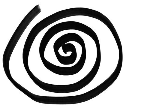 Hand drawn ink spiral brush stroke design element with abstract calligraphy circular monochrome minimalist illustration creative decoration isolated background rotation movement spiraling