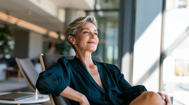 Mature Professional Woman Relaxing During Office Break