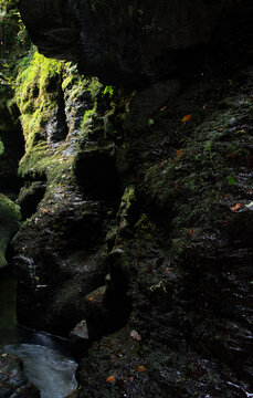The interior of the gorge called the Devil's Cauldron at  Lydford Gorge Dartmoor Devon 