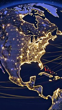 Detailed Satellite View of North America at Night: Illuminated Cities and Geographical Features Captured in Stunning High-Resolution Imagery