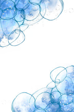 透明な青いシャボン玉・バブルのフレーム背景（透過PNG）