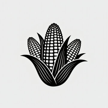 Black Corn Cobs Silhouette Vector Icon - Isolated Light Gray Background