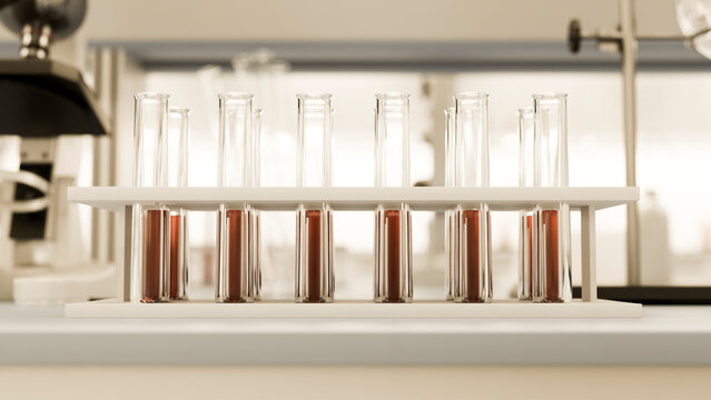 Test tubes with brown liquid