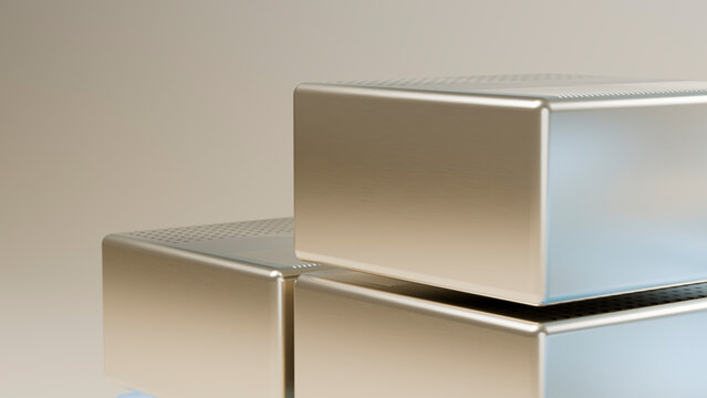 Stacked silver metal storage boxes with perforated lids
