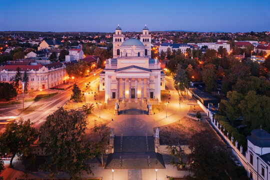 Cathedral basilica of st john the apostle at Dawn in Eger cityscape