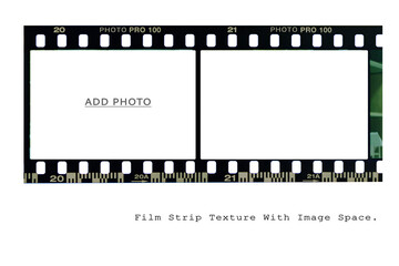 Fototapeta premium film strip texture featuring two clean empty slots for image presentation.