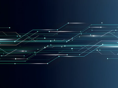 Technology network connection background, deep blue glowing lines