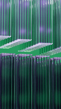 Abstract vertical glass prism pattern with green background