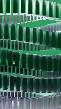 Abstract pattern of stacked transparent green glass blocks