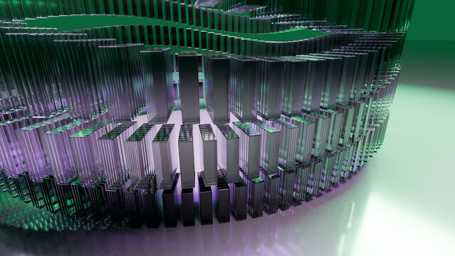 Abstract layered transparent glass structure 3d illustration