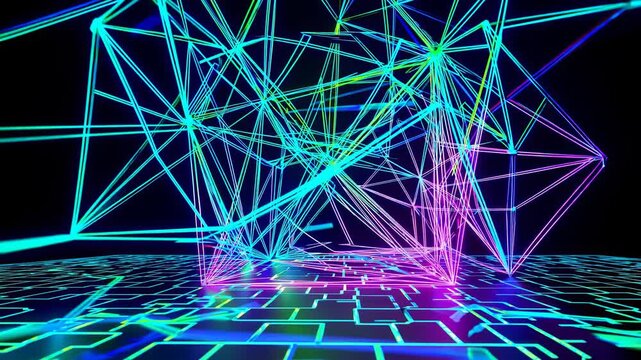 A Mesmerizing Journey Through Dynamic Geometric Forms and Vibrant Neon Lights Captured in a Stunning Visualization of Abstract Digital Artistry