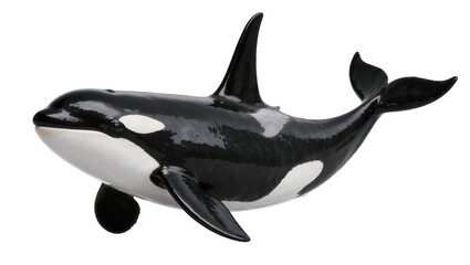 Glossy black and white orca whale with distinctive markings, isolated on transparent background © topngi