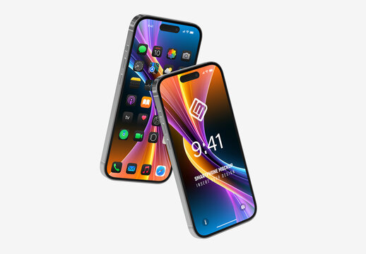 Two Isolated and Cutout Smartphones on Clean Background Mockup