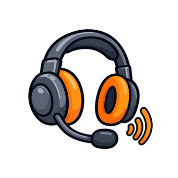 Customer support headset sticker, flat vector service illustration