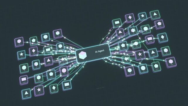AI agent flow connections workflow data bg able to loop endless 4k