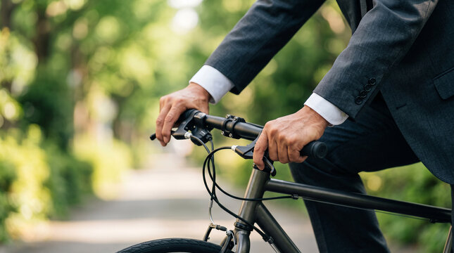 自転車のハンドルを握る通勤者の手元：健康的でエコな自転車通勤
