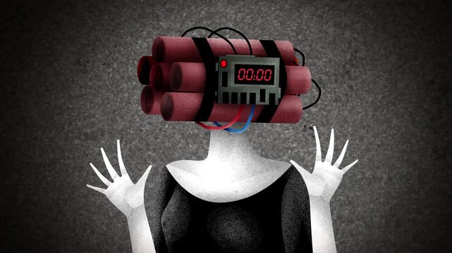 woman with dynamite bomb head exploding as a metaphor for repressed anger