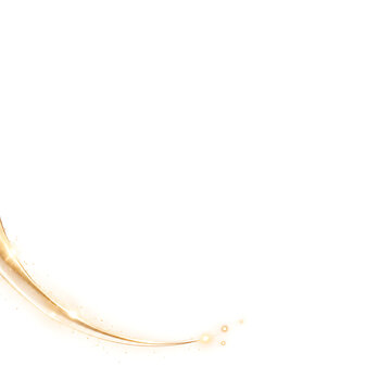 Golden sparkling light effect with a curved swirl on a white background