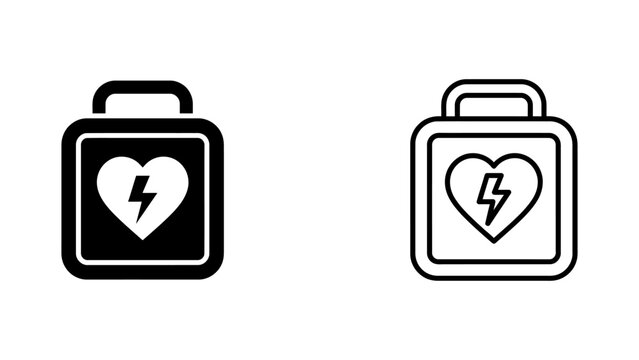flat vector illustration line art icon bundle set design aed automated external defibrillator heart resuscitation emergency medical health care clinic equipment