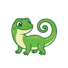 Obraz premium Cute little green lizard character standing on white background with character