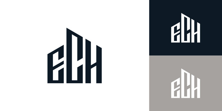 illustrations of Letter ECH like a building city geometric logo design