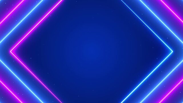 ネオン　フレーム　枠　CG 動画　キラキラ　光　おしゃれ　菱形　タイトル　オープニング　エンディング　Blue and pink abstract neon glowing diamond border frame.Animation loop video.