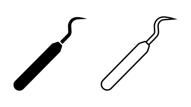 flat vector illustration line art icon bundle set design dental probe explorer dentist tool tooth care stomatology medical health care clinic equipment dentistry